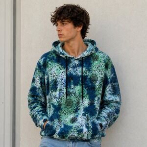 Blind Rooster Mens Tie Dye Hoodie Mandala Sweatshirt Hippie Streetwear Size XL